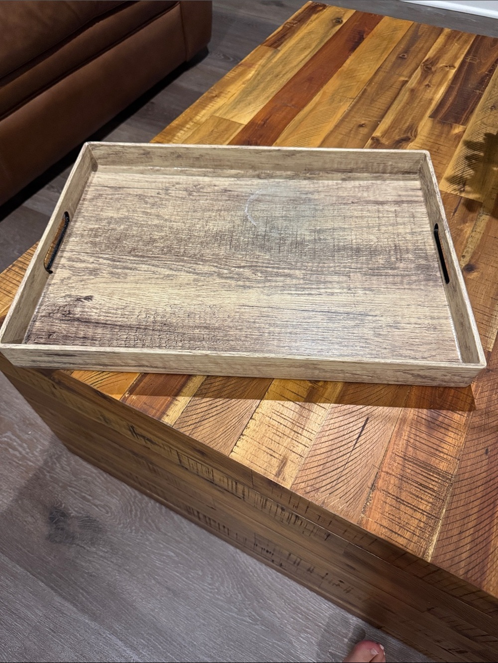 American Atelier Weathered Wood Vanity Tray in Light Brown and Beige